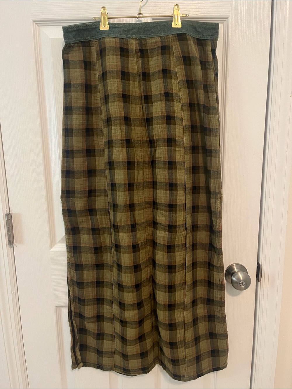 Free People Plaid Denim Trim Button Front Maxi Skirt XS - Picture 9 of 10